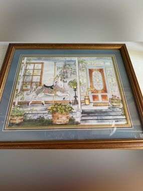 Ann Freeman Carousel Horse Porch Wall Art in Pastel Colors/ Nursery Baby Theme